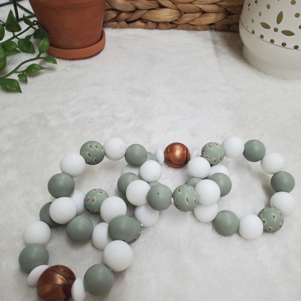 Kids Learning Toy Bead Set - White, Green, Copper